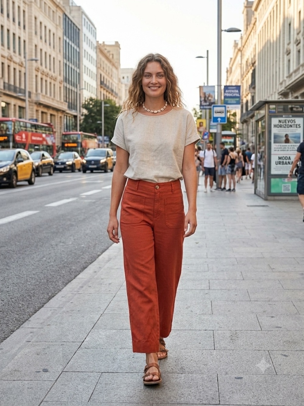 Nicole Miller Rust Red Wide-Leg High-Waist Pants